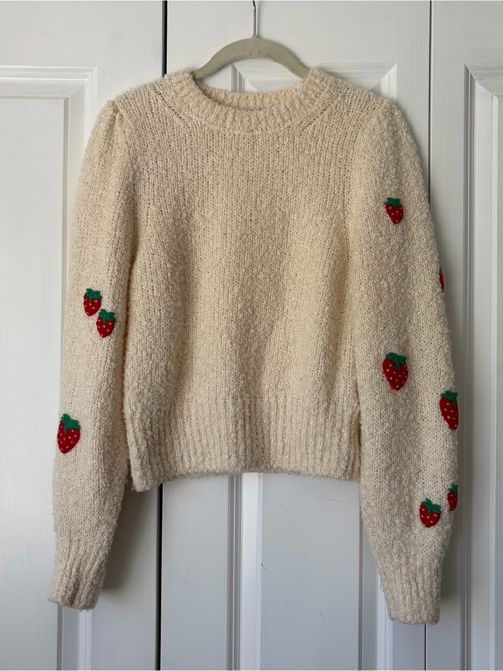 & Other Stories Cream Sweater with Red Strawberry Embroidery - Picture 3 of 7